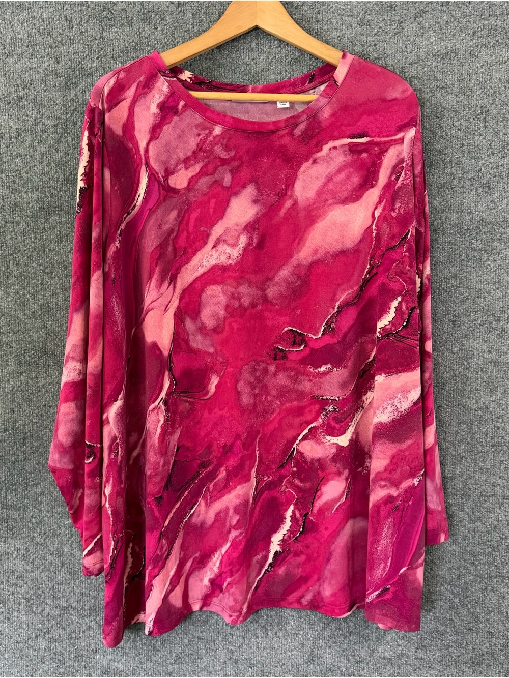 Susan Graver Womens 3X Top Pink Marbled Long Sleeve Office Casual Stretch